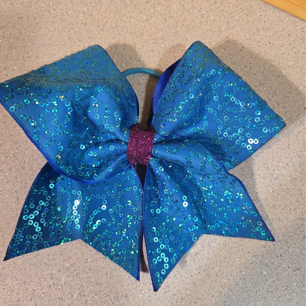 Allstar Cheer Bow 3", Stiff Aqua And Purple, Sequins